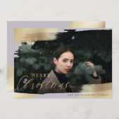 Vrolijk kerstfeest Periwinkle & Gold Foil Brushfot Feestdagenkaart (Voorkant / Achterkant)