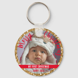 Vrolijk kerstfeest personaliseer Button Sleutelhan Sleutelhanger