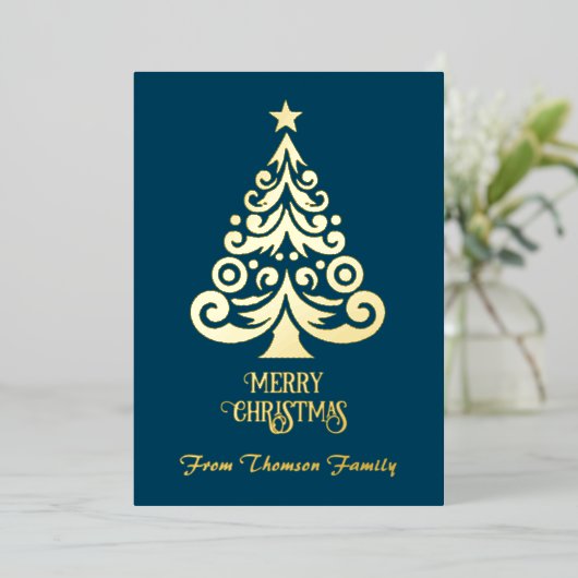 Vrolijk Kerstfeest Personaliseer Gouden Folie Kers Folie Feestdagenkaart (Staand Voorkant)