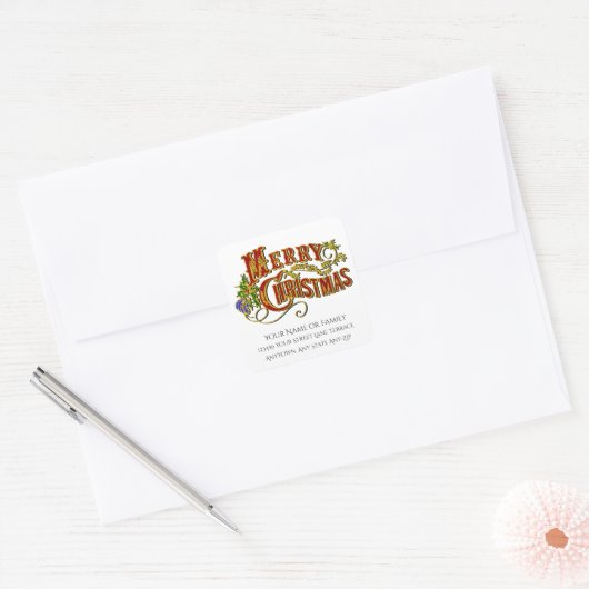  Vrolijk Kerstfeest personaliseren Vierkante Sticker (Envelop)