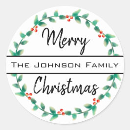 Vrolijk Kerstfeest Persoonlijke familienaam Holly  Ronde Sticker