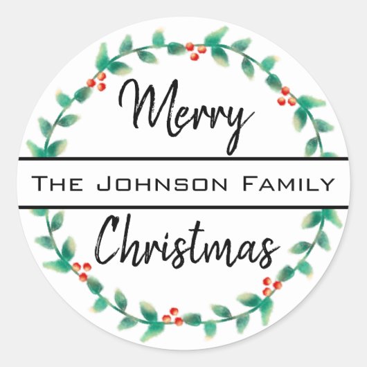 Vrolijk Kerstfeest Persoonlijke familienaam Holly  Ronde Sticker (Voorkant)
