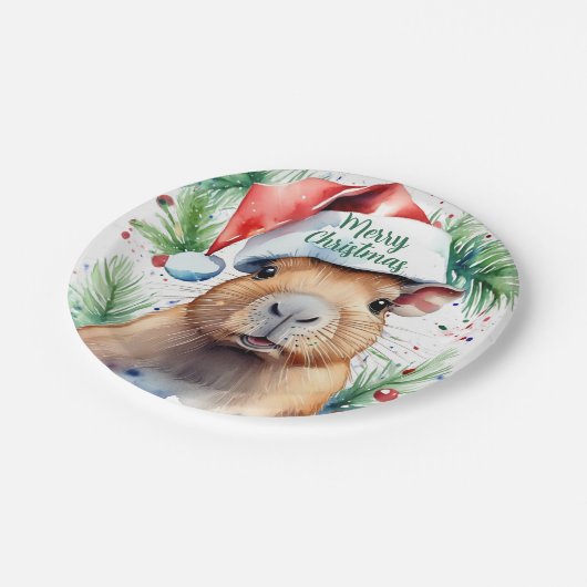 Vrolijk Kerstfeest Pet Capybara - Papieren Bordje (Gekanteld)