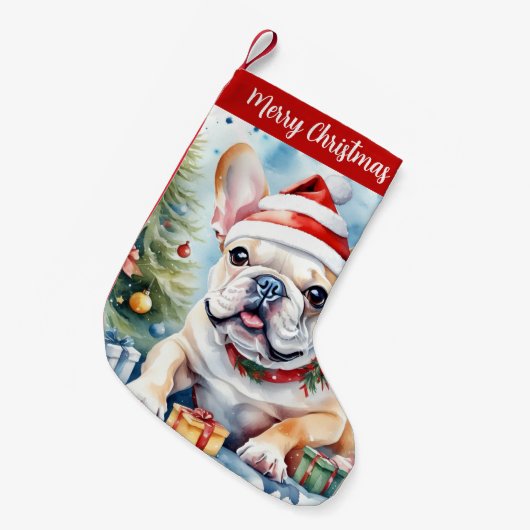 Vrolijk Kerstfeest Pet Feestelijke Franse Bulldog  Kleine Kerstsok (Voorkant (Hangend))
