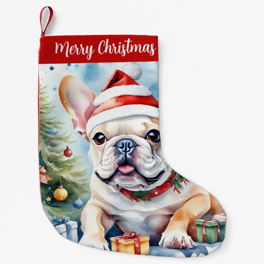 Vrolijk Kerstfeest Pet Feestelijke Franse Bulldog  Kleine Kerstsok (Voorkant)