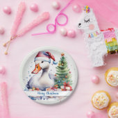 Vrolijk Kerstfeest Pet Feestelijke Gans - Papieren Bordje (Feest)