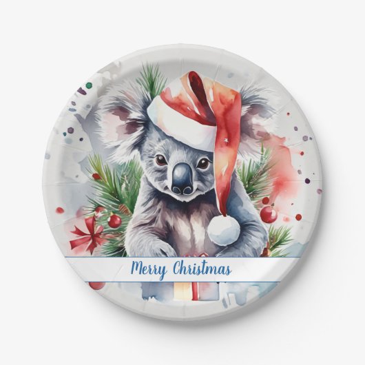 Vrolijk Kerstfeest Pet Feestelijke Koala - Papieren Bordje (Voorkant)
