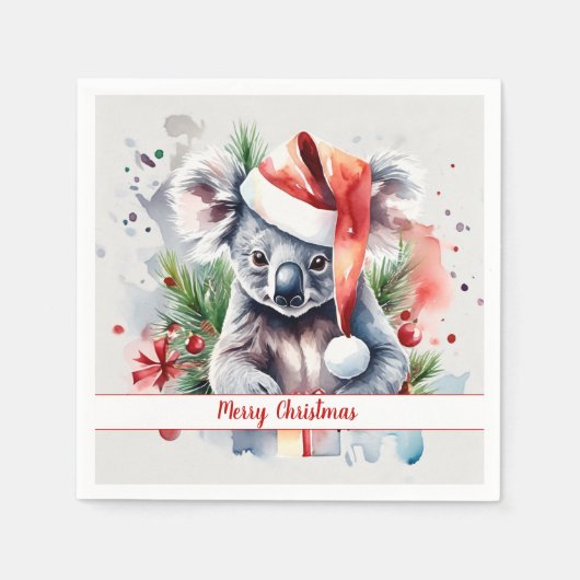 Vrolijk Kerstfeest Pet Feestelijke Koala - Servet (Voorkant)