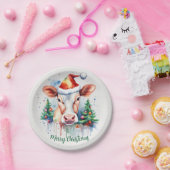 Vrolijk Kerstfeest Pet Feestelijke Koe - Papieren Bordje (Feest)