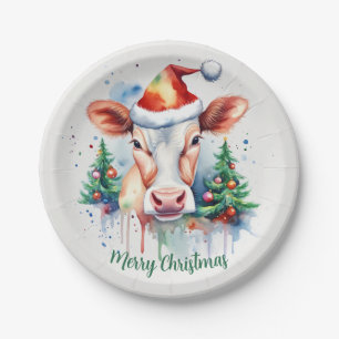Vrolijk Kerstfeest Pet Feestelijke Koe - Papieren Bordje