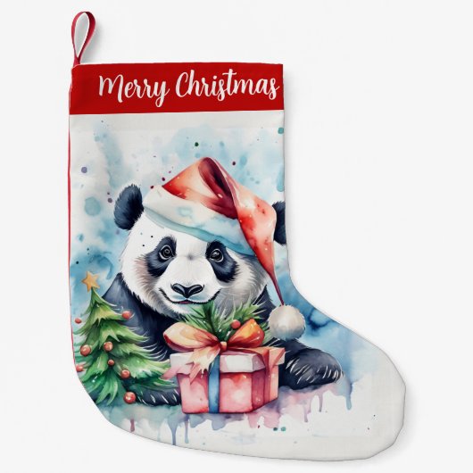 Vrolijk Kerstfeest Pet Feestelijke Panda - Kleine Kerstsok (Voorkant)