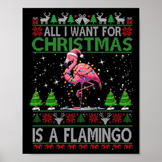 Vrolijk Kerstfeest Pet Santa Flamingo Light Christ Poster (Voorkant)