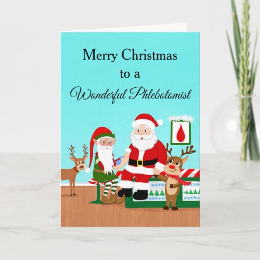 Vrolijk Kerstfeest Phlebotomist Santa en Reinders Kaart (Voorkant)