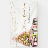 Vrolijk kerstfeest, pijnbomen, Cadeaus met tekenla Spandoek (Verticaal)