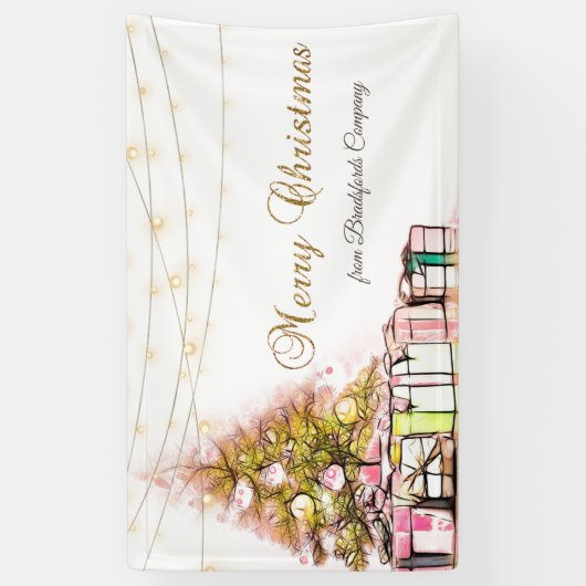 Vrolijk kerstfeest, pijnbomen, Cadeaus met tekenla Spandoek (Verticaal)