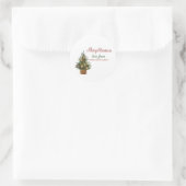 Vrolijk kerstfeest, pijnbomen Oranje Ronde Sticker (Tas)