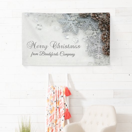 Vrolijk kerstfeest, pijnbomen, sneeuwvlokken spandoek (Insitu)