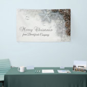 Vrolijk kerstfeest, pijnbomen, sneeuwvlokken spandoek (Beurs)