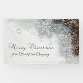 Vrolijk kerstfeest, pijnbomen, sneeuwvlokken spandoek