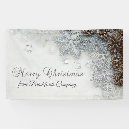 Vrolijk kerstfeest, pijnbomen, sneeuwvlokken spandoek (Horizontaal)