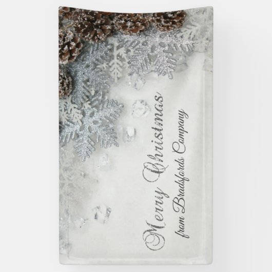 Vrolijk kerstfeest, pijnbomen, sneeuwvlokken spandoek (Verticaal)