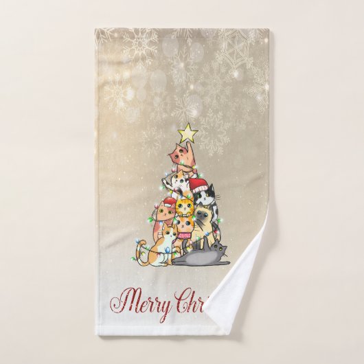 Vrolijk kerstfeest, pijnboomkatten Snowflakes Bad Handdoek (Handdoek)