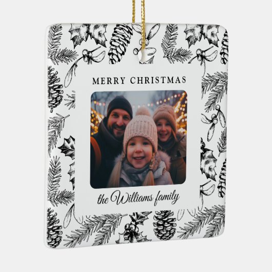 Vrolijk Kerstfeest Pine Cone Familiefoto Keramisch Ornament (Rechts)