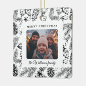 Vrolijk Kerstfeest Pine Cone Familiefoto Keramisch Ornament (Links)