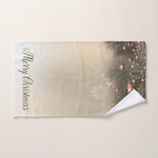 Vrolijk kerstfeest, pine Tree BranchesBalls,Snowfl Bad Handdoek (Handdoek)