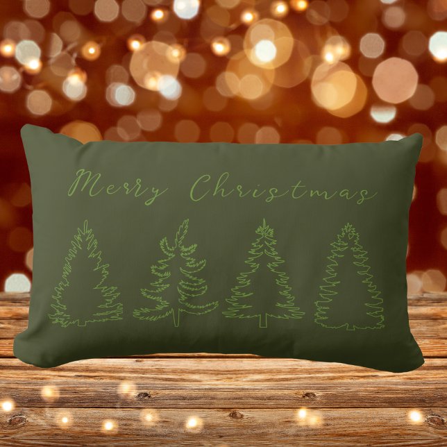 Vrolijk Kerstfeest,  PineTree rustiek EbonyGreen Kussen (Merry Christmas, Vintage Pine Tree Rustic Green Lumbar Pillow)