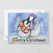 Vrolijk kerstfeest, pinguïn illustratie briefkaart (Voorkant / Achterkant)