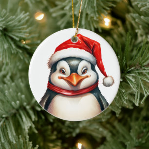 Vrolijk Kerstfeest Pinguïn in Santa Hat Sjaal Scha Keramisch Ornament