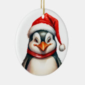 Vrolijk Kerstfeest Pinguïn in Santa Hat Sjaal Scha Keramisch Ornament (Rechts)