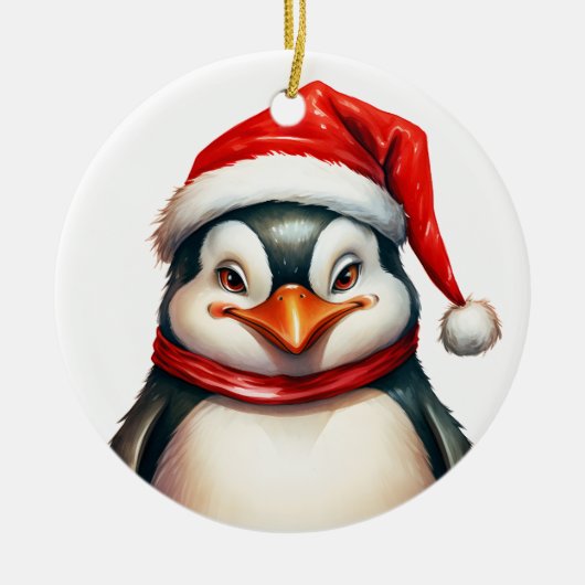 Vrolijk Kerstfeest Pinguïn in Santa Hat Sjaal Scha Keramisch Ornament (Voorkant)