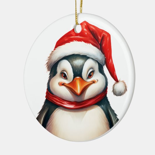 Vrolijk Kerstfeest Pinguïn in Santa Hat Sjaal Scha Keramisch Ornament (Links)