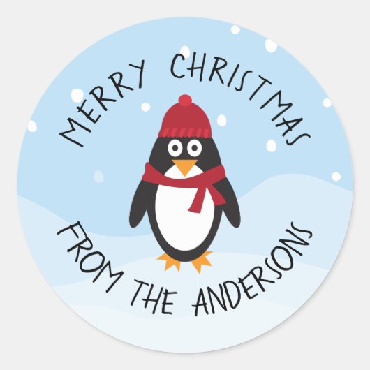 Vrolijk kerstfeest Pinguin Sticker voor de Feestda (Voorkant)