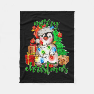 Vrolijk Kerstfeest Pinguïn Tree Lights Santa Hat F Fleece Deken
