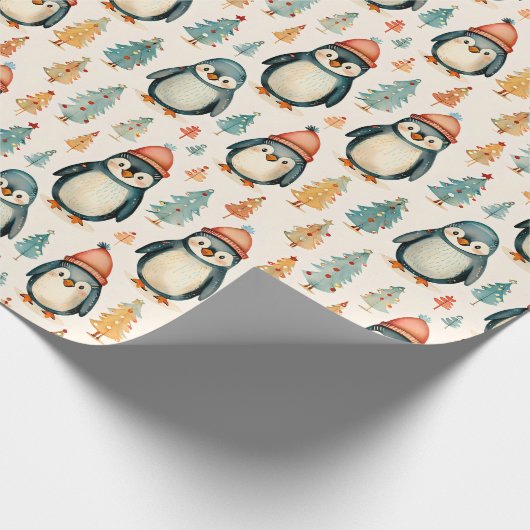 vrolijk kerstfeest |  pinguïns kerst cadeaupapier (Hoek)