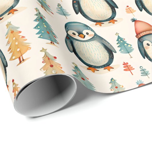 vrolijk kerstfeest |  pinguïns kerst cadeaupapier (Rol Hoek)