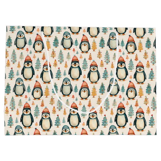 vrolijk kerstfeest | pinguïns kerst groot cadeauzakje (Achterkant)