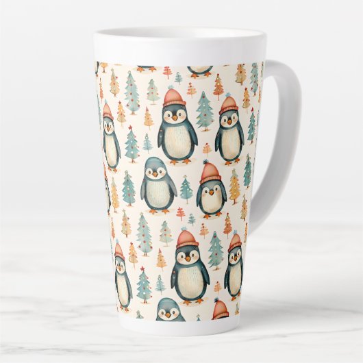 vrolijk kerstfeest | pinguïns kerst latte mok (Rechterhoek)