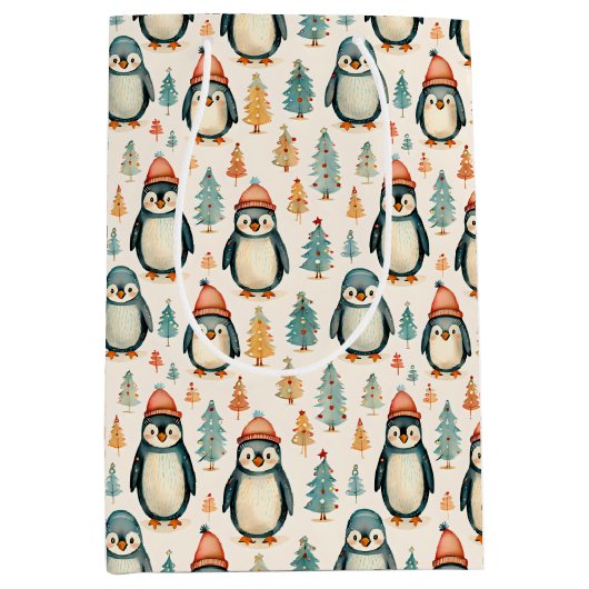vrolijk kerstfeest | pinguïns kerst medium cadeauzakje (Voorkant)