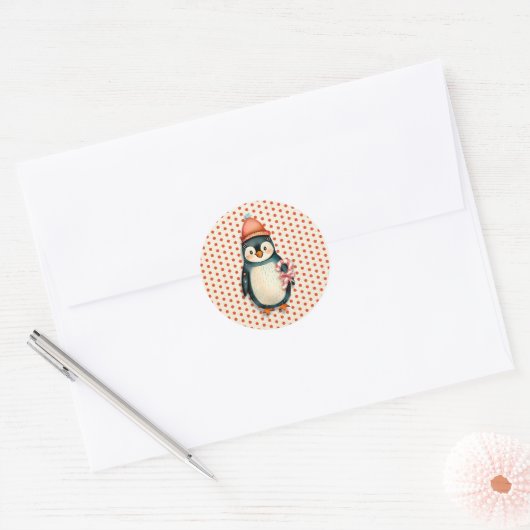 vrolijk kerstfeest | pinguïns kerst ronde sticker (Envelop)