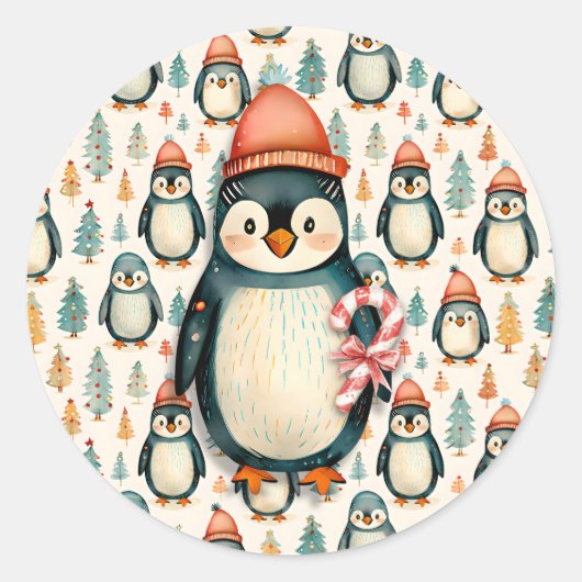 vrolijk kerstfeest |  pinguïns kerst ronde sticker (Voorkant)