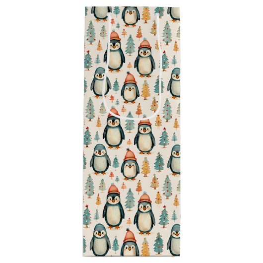 vrolijk kerstfeest |  pinguïns kerst wijn cadeautas (Voorkant)