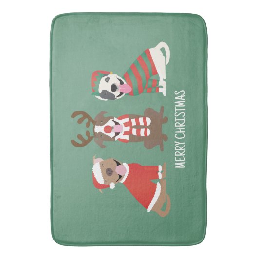 Vrolijk Kerstfeest Pit Bull Dogs Badmat (Voorkant Verticaal)