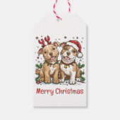 Vrolijk Kerstfeest Pit Bull Dogs Cadeaulabel (Voorkant)