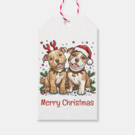 Vrolijk Kerstfeest Pit Bull Dogs Cadeaulabel