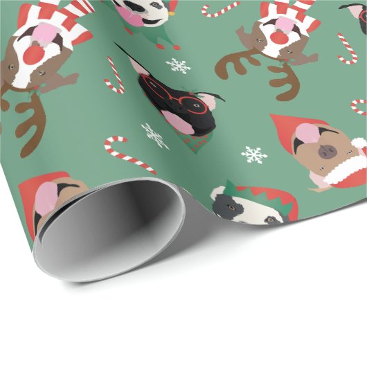 Vrolijk Kerstfeest Pit Bull Dogs Cadeaupapier (Rol Hoek)
