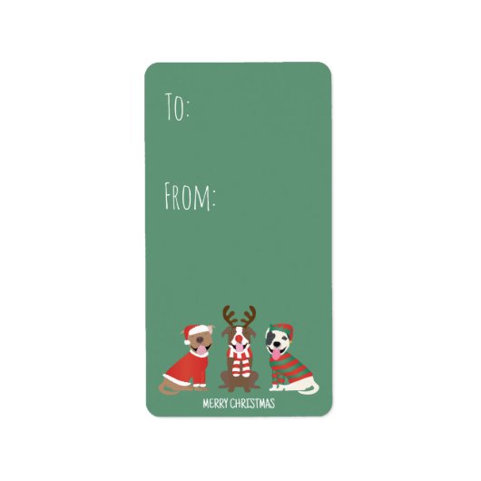 Vrolijk Kerstfeest Pit Bull Dogs Etiket (Voorkant)